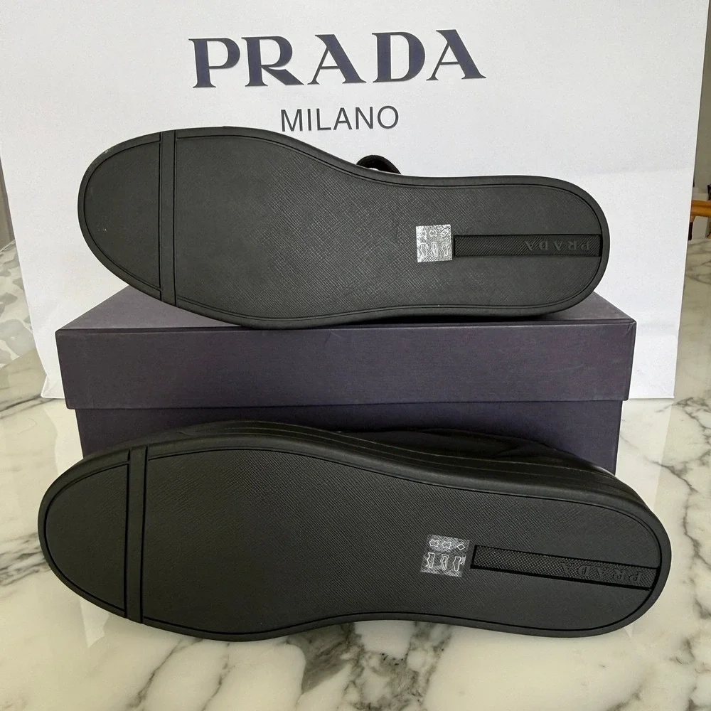 PRADA 2EG480 Black Leather Sneakers Shoes  - NEW - US 12 UK 11 - Picture 6 of 14